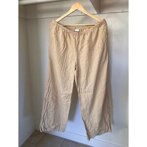 A New Day Womens Tan Beige Linen Blend Wide Leg Elastic Waist Pants Large